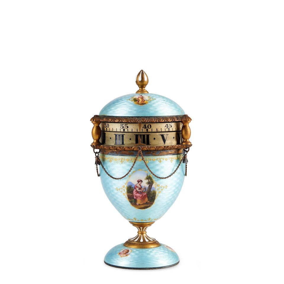Blue Guilloche Enamel and Bronze Mounted Cercles Tournant Timepiece, France, 19th century, (1 of 2)