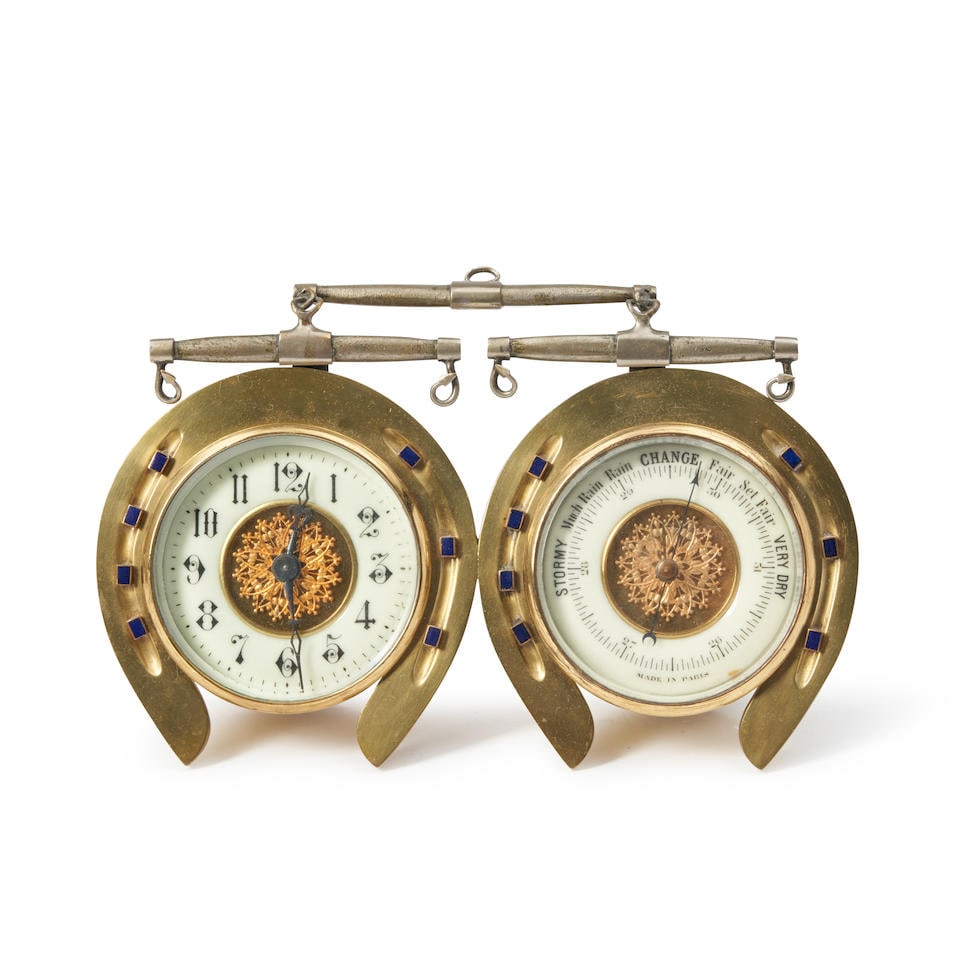 Equestrian Theme Bronze Clock and Aneroid Barometer Set (1 of 1)