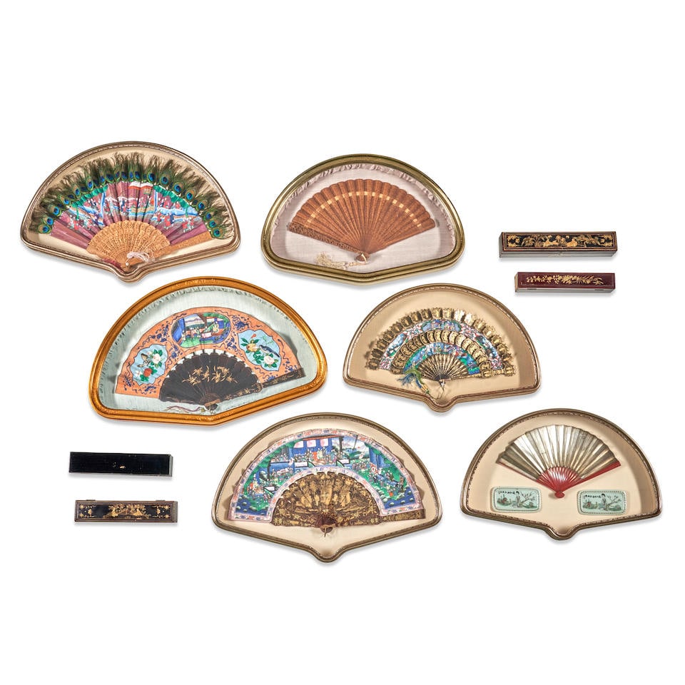 Collection of Six Antique Fans,    France, late 19th century, (1 of 4)