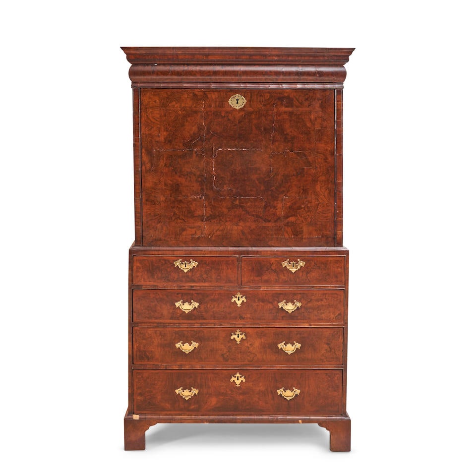 Burlwood and Mahogany Fall Front Secretary/chest, England, c.1800, (1 of 2)