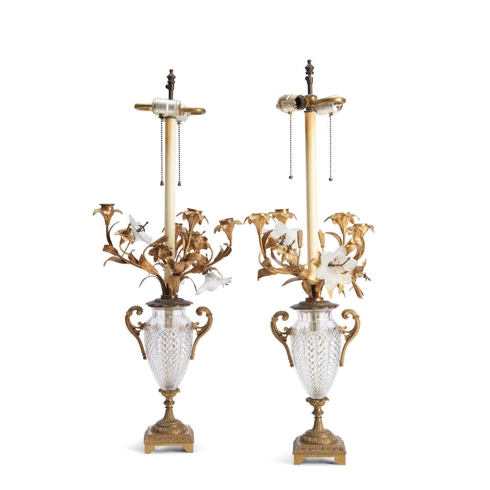 Pair of Crystal and Gilt Bronze Lamps, (1 of 1)