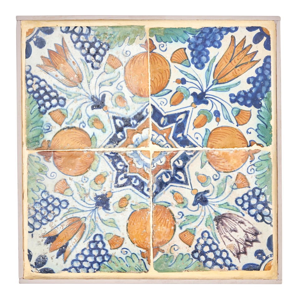 Four Dutch Delft Polychrome Decorated Fruit Tiles, Holland, 17th/18th century, (1 of 1)