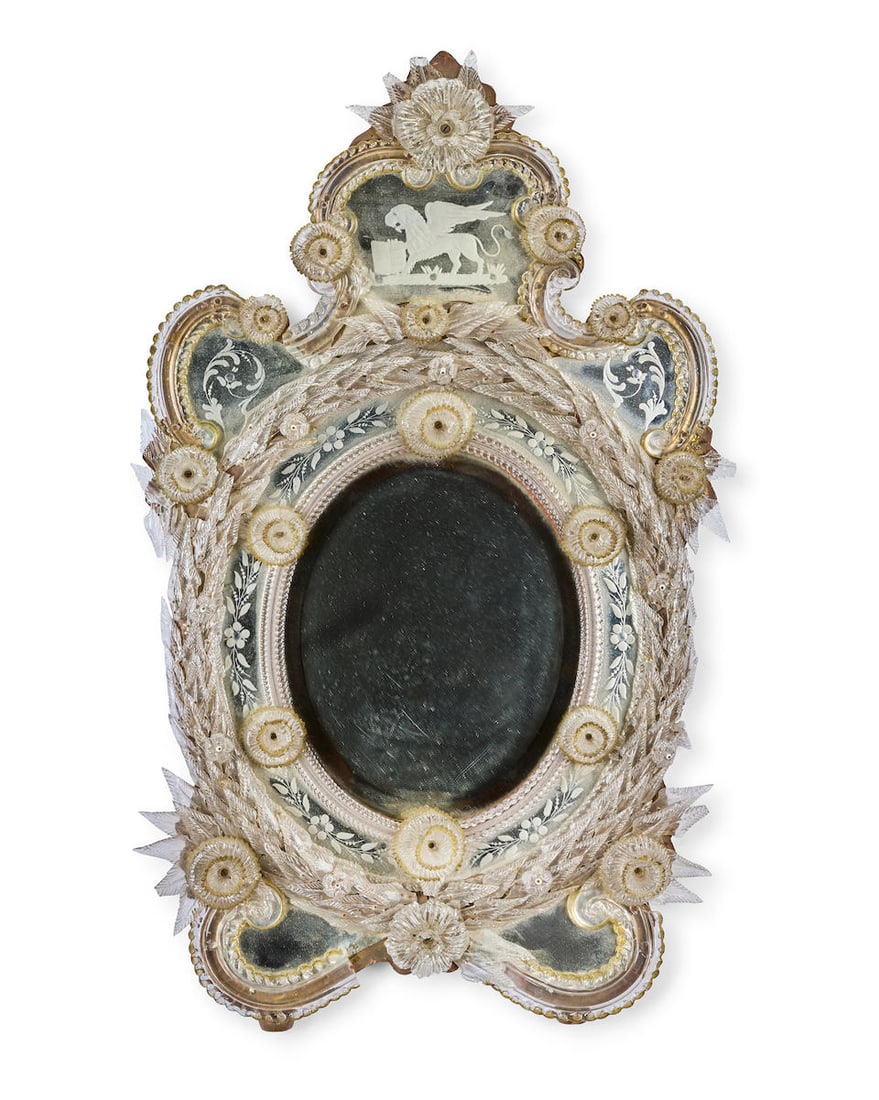 An Italian late 19th century moulded, blown and etched glass marginal mirror Venetian, 1870-1895 (1 of 2)