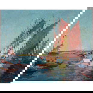 Edgar Payne (1883-1947) Brittany Boats 28 1/8 x 34 1/8 in.: Edgar Payne (1883-1947) Brittany Boats signed 'EDGAR PAYNE' (lower left) and titled (on the reverse) oil on canvas 28 1/8 x 34 1/8 in. Footnotes: Provenance The artist. George Snyder, Altadena, Califo