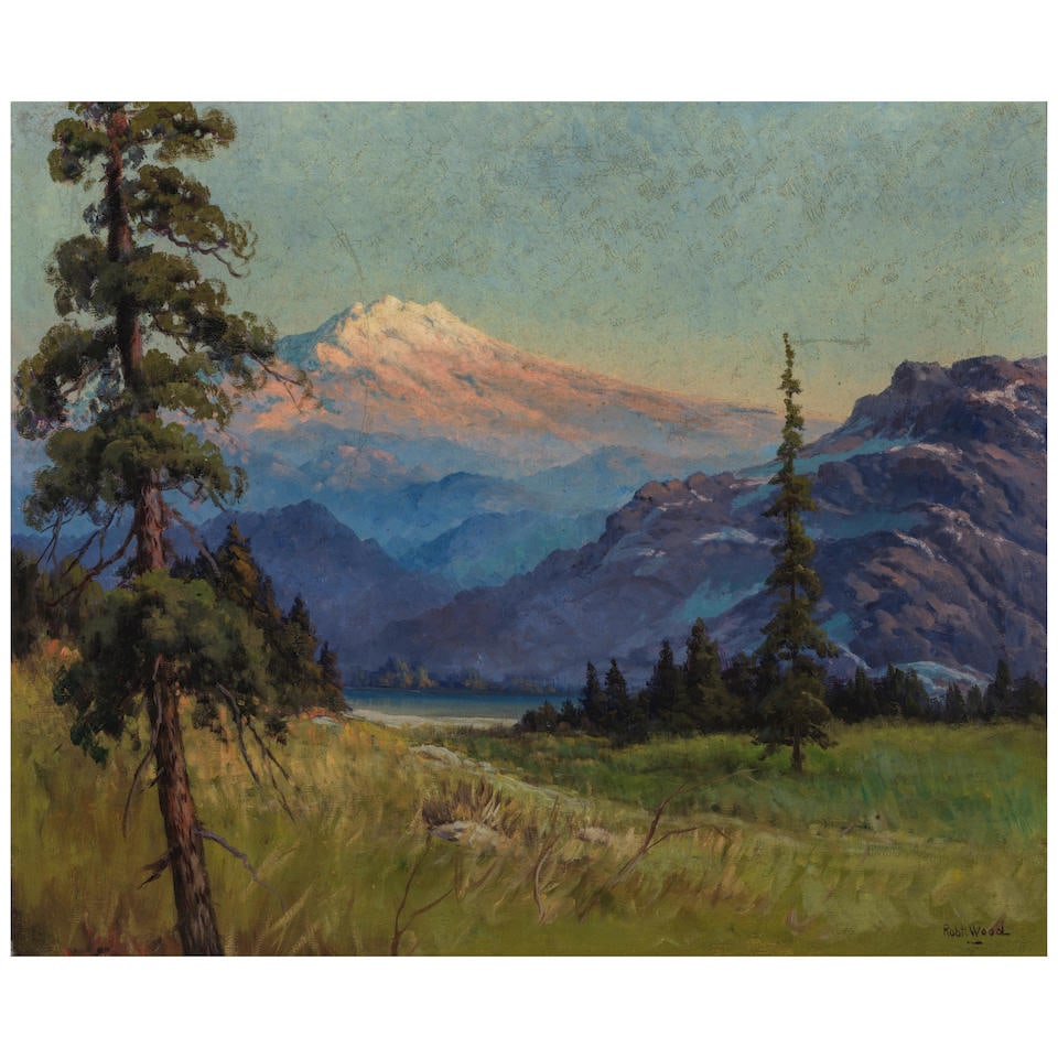 Robert William Wood (1889-1979) Mt. Shasta 25 x 30 in. (Painted in 1933.): Robert William Wood (1889-1979) Mt. Shasta signed 'Robt. Wood' (lower right) oil on canvas 25 x 30 in. Painted in 1933. Footnotes: For further information on this lot please visit Bonhams.com For furt