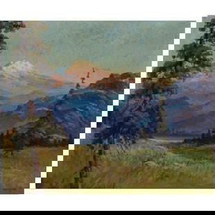 Robert William Wood (1889-1979) Mt. Shasta 25 x 30 in. (Painted in 1933.): Robert William Wood (1889-1979) Mt. Shasta signed 'Robt. Wood' (lower right) oil on canvas 25 x 30 in. Painted in 1933. Footnotes: For further information on this lot please visit Bonhams.com For furt