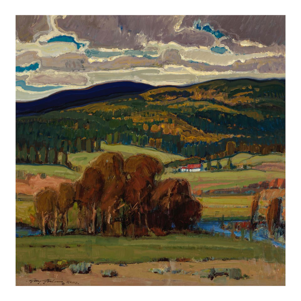 Jerry Jordan (born 1944) Onset of Autumn 30 x 30 in.: Jerry Jordan (born 1944) Onset of Autumn signed and inscribed 'Jerry Jordan © T.A.O.S.' (lower left) and titled and signed again (on the backing) oil on canvas 30 x 30 in. Footnotes: Provenance