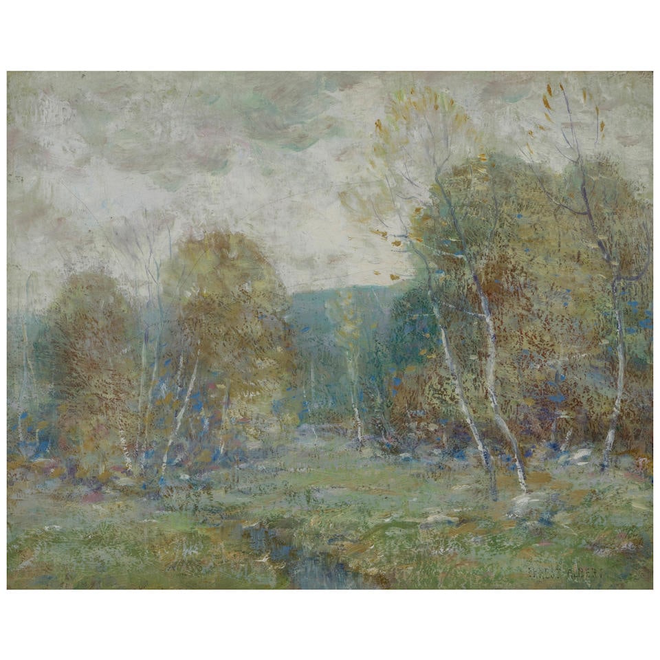 Ernest Albert (1857-1946) Creekside 8 x 10 in.: Ernest Albert (1857-1946) Creekside signed 'Ernest Albert' (lower right) oil on board 8 x 10 in. For further information on this lot please visit Bonhams.com For further information about this lot pl