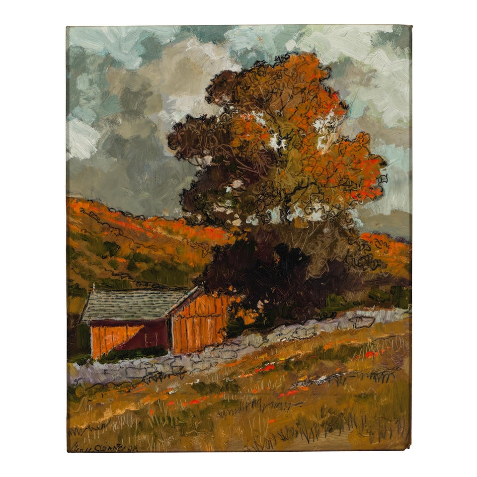 Eric Sloane (1905-1985) Blaze of Autumn  10 3/4 x 9 7/8 in. (Painted in 1982.) (1 of 3)