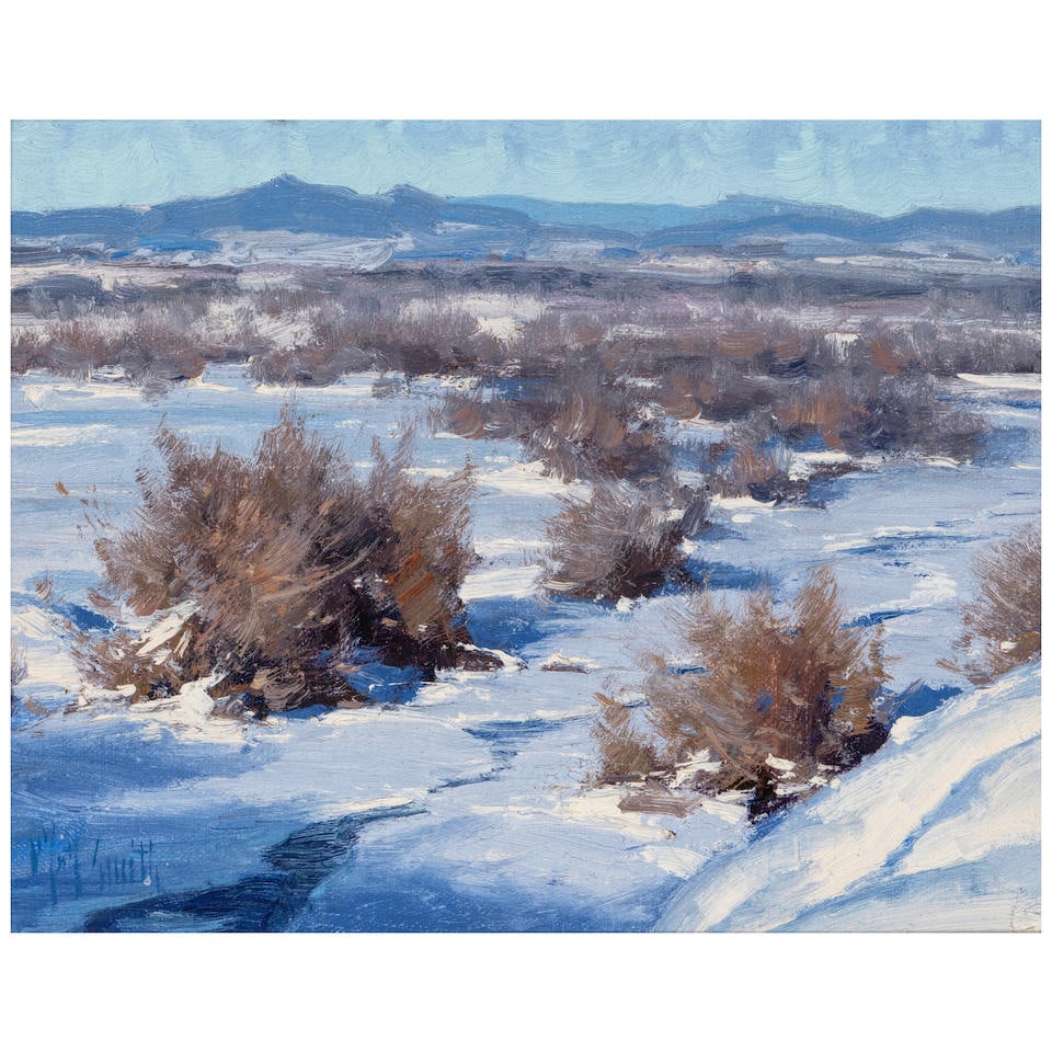 Matt Smith (born 1960) Winter Willow 7 x 9 in. (Painted in 2008.): Matt Smith (born 1960) Winter Willow signed 'Matt Smith' (lower left) and signed again, titled and dated (on the reverse) oil on linen affixed to board 7 x 9 in. Painted in 2008. Footnotes: Provenance
