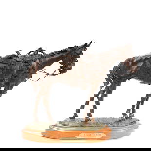 Bill Nebeker (born 1942) Ready to Rope 12 in. high, on a 1 1/2 in. high wood base: Bill Nebeker (born 1942) Ready to Rope inscribed, dated and numbered '&#169; Bill Nebeker CA / 1999 20/25' (on the base) and titled (on the presentation plaque) bronze with reddish brown patina 12 in.