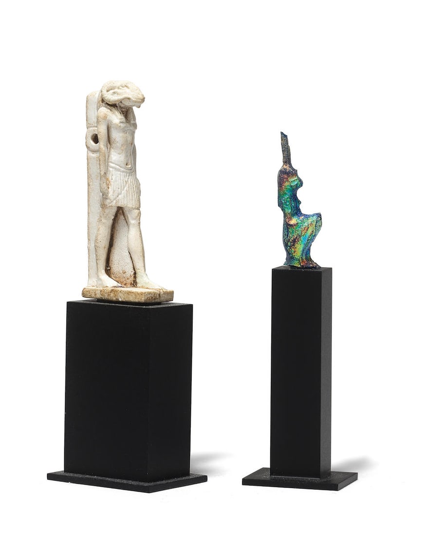An Egyptian faience amulet of Khnum and an Egyptian iridescent glass amulet of Maat 2 (1 of 1)