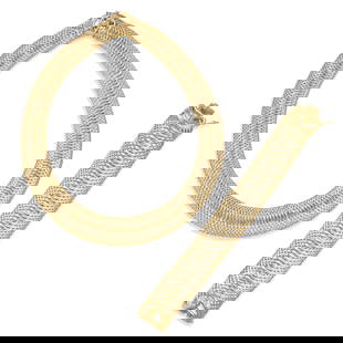 TANE: AN 18K GOLD NECKLACE AND BRACELET SET: TANE: AN 18K GOLD NECKLACE AND BRACELET SETComposed of interlocking wire links; signed TANE; gross approximate weight 192.3 g; necklace length 16½ in; bracelet inner circumference 6½ in