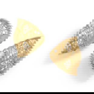 BULGARI: A PAIR OF DIAMOND 'NATURALIA' EARCLIPS, ITALY: BULGARI: A PAIR OF DIAMOND 'NATURALIA' EARCLIPS, ITALYEach designed as a fish, accented by round brilliant-cut diamonds; signed BULGARI; with Italian Registered Trademark Number; mounted in 18k gold;