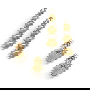 BULGARI: TWO PAIRS OF 18K BICOLOR GOLD EARRINGS, ITALY: BULGARI: TWO PAIRS OF 18K BICOLOR GOLD EARRINGS, ITALYComprising a pair of earclips each composed of alternating gold and white gold arched links, and a pair of earclips of stylized heart design; 