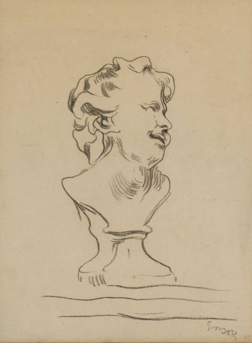 JAMES ENSOR (1860-1949) Buste de femme, d'après une sculpture de Jef Lambeaux: JAMES ENSOR (1860-1949) Buste de femme, d'après une sculpture de Jef Lambeaux 1983 Signé et daté en bas à droite 'Ensor/83' Craie noire sur papier Getekend en gedateerd rechtsonder