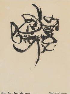 CHRISTIAN DOTREMONT (1922-1979) Dans le blanc des yeux: CHRISTIAN DOTREMONT (1922-1979) Dans le blanc des yeux 1973 Signé et daté en bas à droite Encre de Chine sur papier Titré en bas à gauche Getekend en gedateerd rechtsonder Oo
