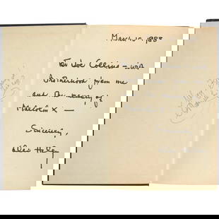 INSCRIBED BY MALCOLM X'S DAUGHTER ATTALLAH SHABAZZ. MALCOLM X; AND ALEX HALEY. The Autobiography...: INSCRIBED BY MALCOLM X'S DAUGHTER ATTALLAH SHABAZZ. MALCOLM X; AND ALEX HALEY. The Autobiography of Malcolm X. New York: Grove Press, 1965. Publisher's black cloth, spine lettered in gilt, original pi