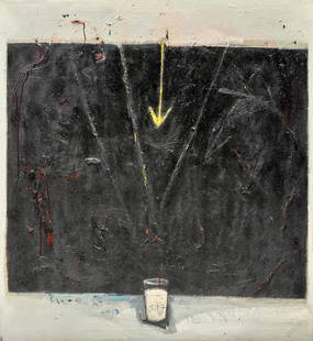 Endale Desalegn (Ethiopian, born 1984) Milk and Darkness I: Endale Desalegn (Ethiopian, born 1984) Milk and Darkness I signed in cyrilli and dated '2018' (lower left), inscribed 'milk & darkness' (stretcher verso) oil on canvas 120 x 110cm (47 1/4 x 43 5/16in)