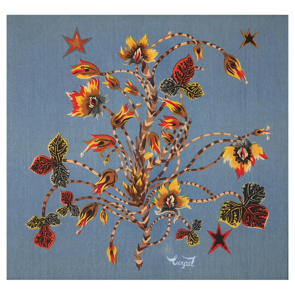 JEAN LURCAT (1892-1966) 'LE BOUQUET' WALL HANGING France, c. 1955, silkscreen on cotton mounted ... (1 of 4)