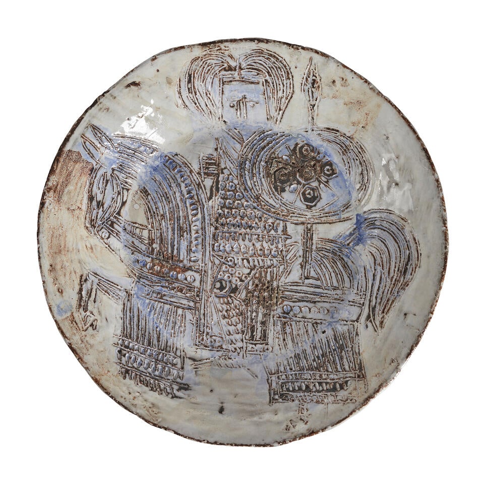 BORIS KASSIANOFF (1932-2006) 'KNIGHT' CHARGER Vallauris, France, c. 1960, glazed ceramic, unmark... (1 of 3)