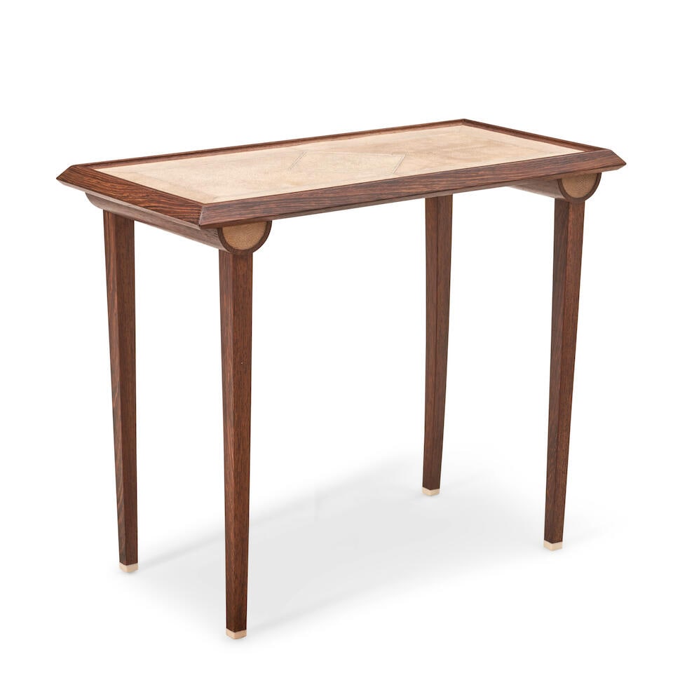 PETER MARINO (B. 1949) AFTER CLEMENT ROUSSEAU SIDE TABLE late 20th century, palmwood, shagreen, ...: PETER MARINO (B. 1949) AFTER CLEMENT ROUSSEAU SIDE TABLE late 20th century, palmwood, shagreen, ivorine resin, unmarked, ht. 21, wd. 25 1/4, dp. 12 1/2 in. Footnotes: Provenance Peter Marino, for the