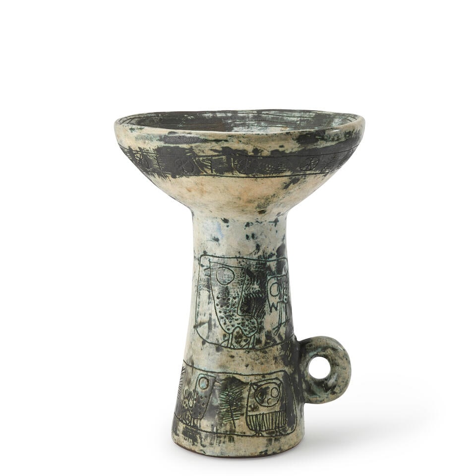 JACQUES BLIN (1920-1995) VESSEL France, c. 1960, glazed ceramic, incised mark 'J Blin' and illeg...: JACQUES BLIN (1920-1995) VESSEL France, c. 1960, glazed ceramic, incised mark 'J Blin' and illegible marks, ht. 11 3/4 in. Footnotes: Note In his early 30's, Blin gave up his career as an engineer to