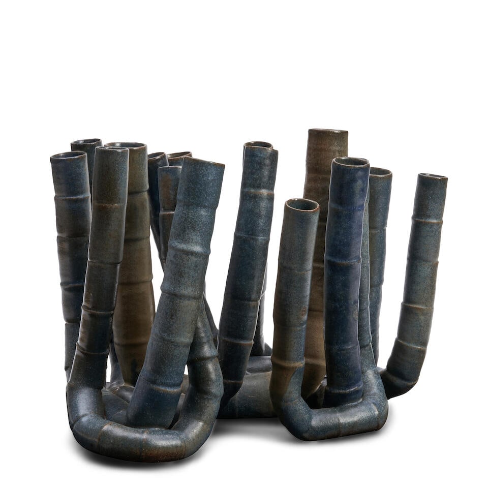 BEATE KUHN (1927-2015) 'STAEMME IM WALD' Germany, c. 1995, glazed ceramic, faint incised mark 'K... (1 of 2)