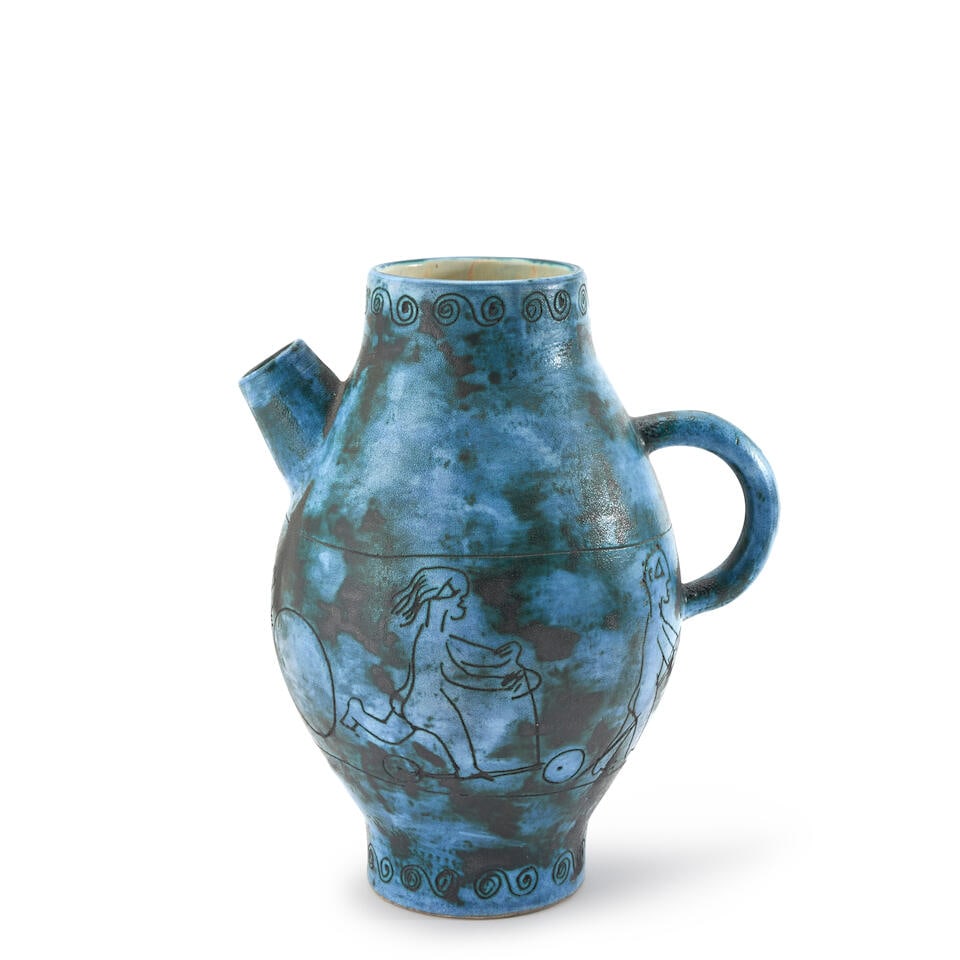 JACQUES BLIN (1920-1995) PITCHER France, c. 1960, glazed ceramic, incised mark 'J Blin,' ht. 11...: JACQUES BLIN (1920-1995) PITCHER France, c. 1960, glazed ceramic, incised mark 'J Blin,' ht. 11 1/4 in. Footnotes: Note In his early 30's, Blin gave up his career as an engineer to focus full time on