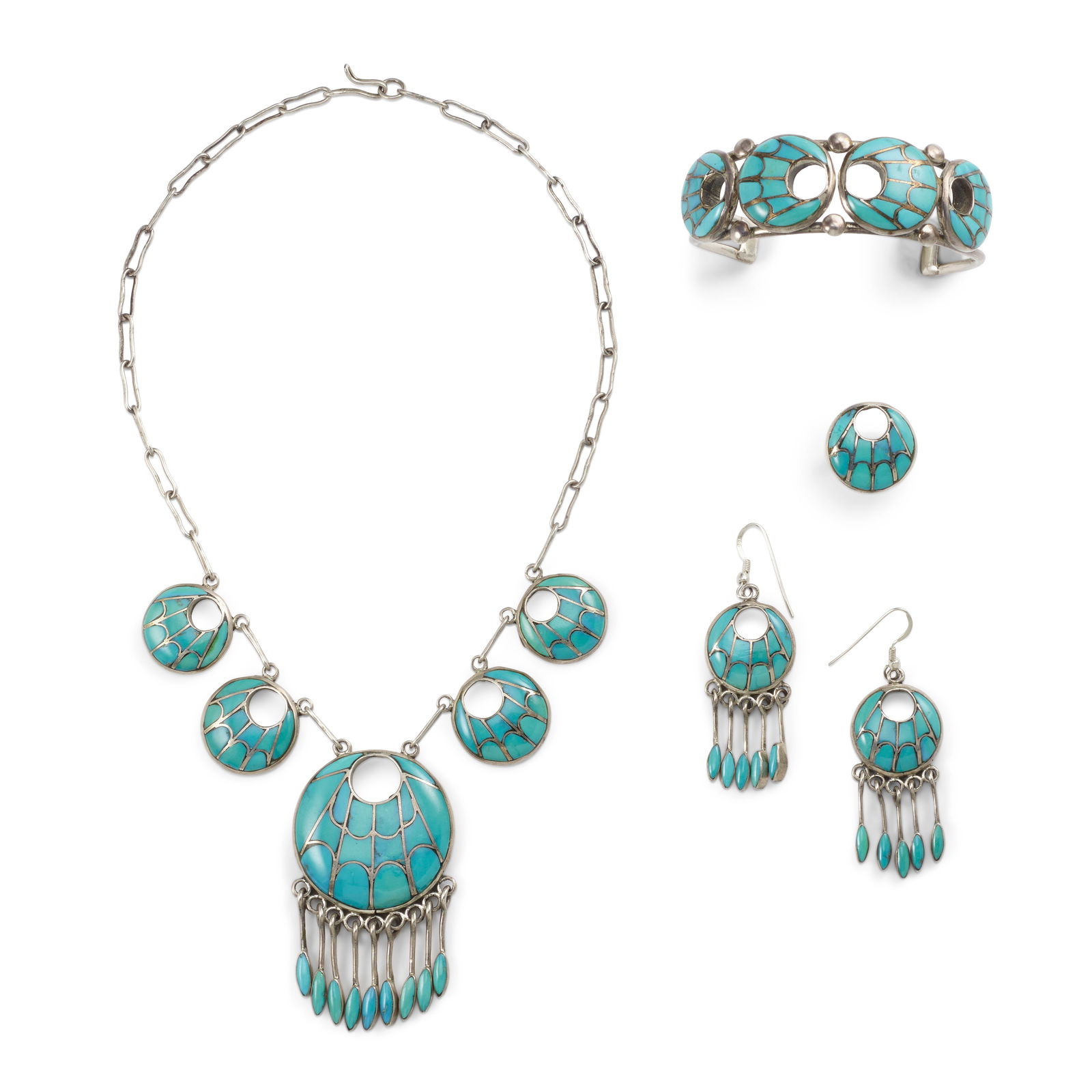 An Annie Quam Gasper silver and turquoise jewelry suite (1 of 1)