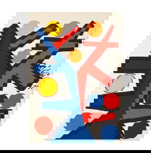 ALEXANDER CALDER (1898-1976) Asymétrie, 1972 Lithographie en couleurs sur vélin d'Arch...: ALEXANDER CALDER (1898-1976) Asym&#233;trie, 1972 Lithographie en couleurs sur v&#233;lin d'Arches filigran&#233; Sign&#233;e et dat&#233;e dans la planche 79 x 55 cm Colour lithograph en Arches water