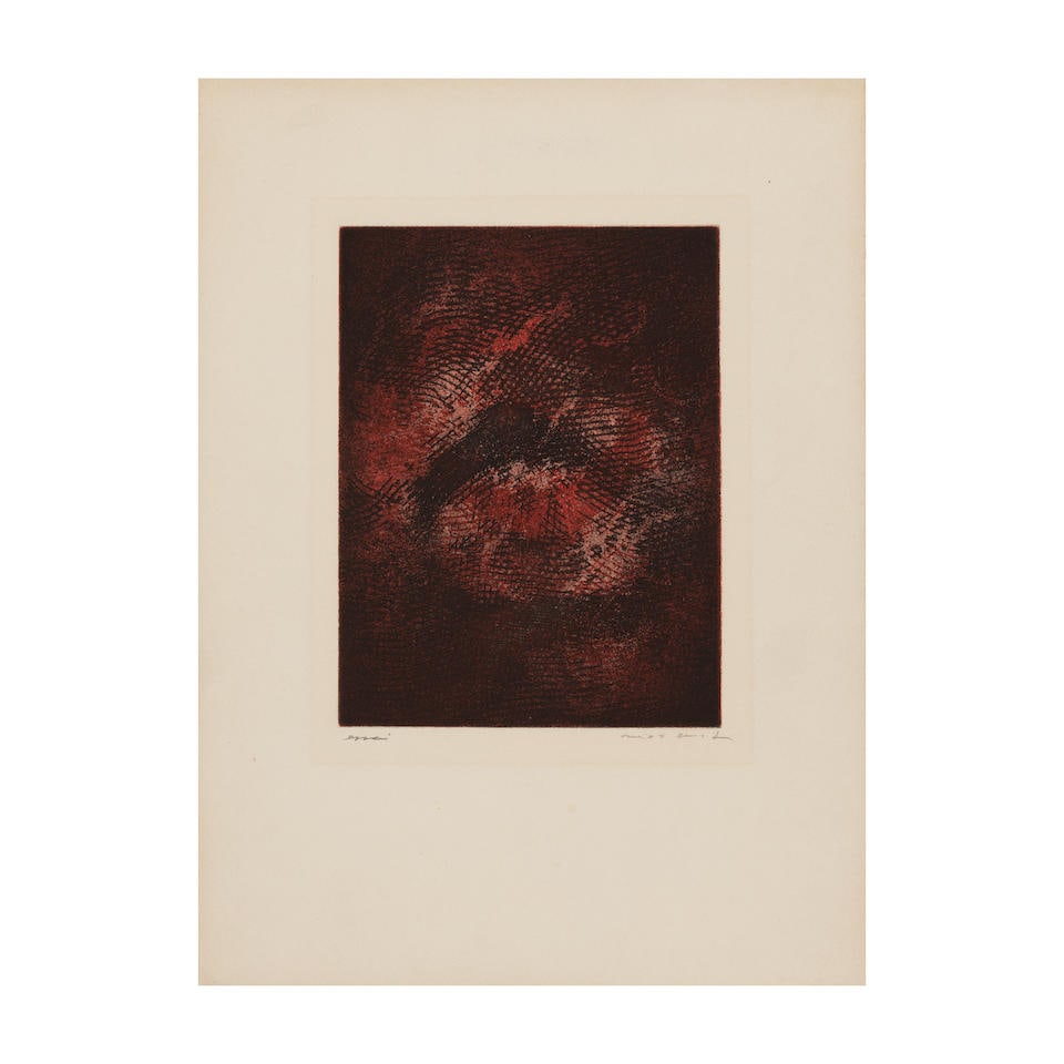 MAX ERNST (1891-1976) Paroles peintes, 1962 (Spies/Leppien, 85 B)Planche issue du portfolio epon...: MAX ERNST (1891-1976) Paroles peintes, 1962 (Spies/Leppien, 85 B) Planche issue du portfolio eponyme sur BFK Rives Eau forte et aquatinte en trois couleurs Epreuve d'essai signée et numérot&