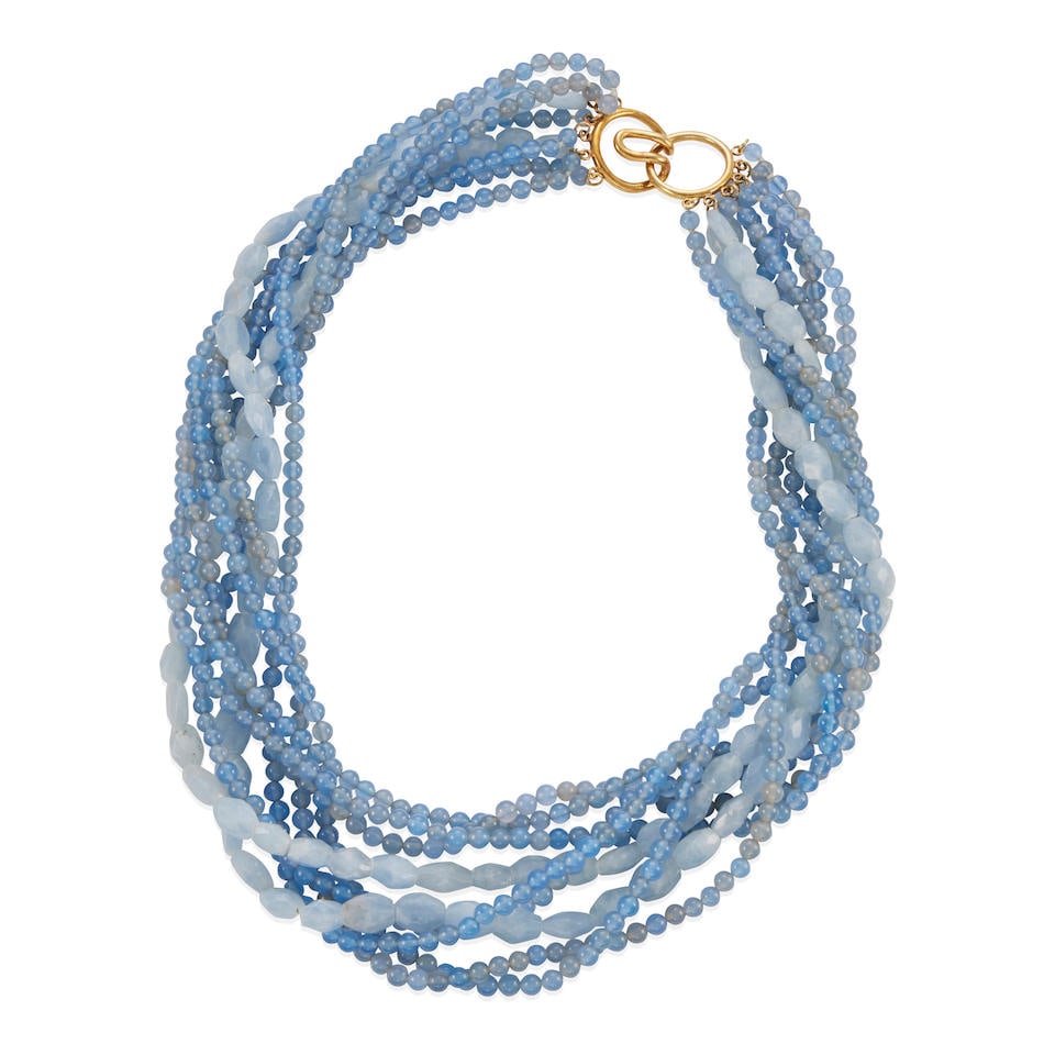 MAZZA: 18K GOLD AND CHALCEDONY BEADED NINE-STRAND NECKLACE (1 of 2)