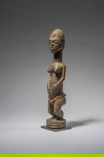BAULE FEMALE FIGURE, IVORY COAST: BAULE FEMALE FIGURE, IVORY COAST blolo bla wood 47 cm. high