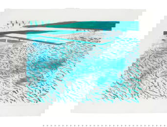 David Hockney R.A. (British, born 1937) Lithograph of Water Made of Lines and a Green Wash Litho...