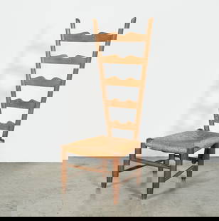 GIO PONTI (1891-1979) Chaise: GIO PONTI (1891-1979) Chaise Circa 1940 R&#233;alisation Casa e Giardino H&#234;tre et paille H: 105 cm. (41.1/4 in.); L: 43 cm. (17 in.); P: 46,5 cm. (18.1/4 in.) A chair in beech and straw designed