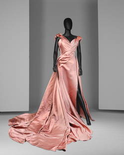 Ralph & Russo Haute Couture: a Double Silk Duchess Ballgown Autumn/Winter 2017, Runway Look 30: Ralph & Russo Haute Couture: a Double Silk Duchess Ballgown Autumn/Winter 2017, Runway Look 30 Dusky rose double duchess ballgown with off-the-shoulder structured drape, asymmetric pleats and side spl