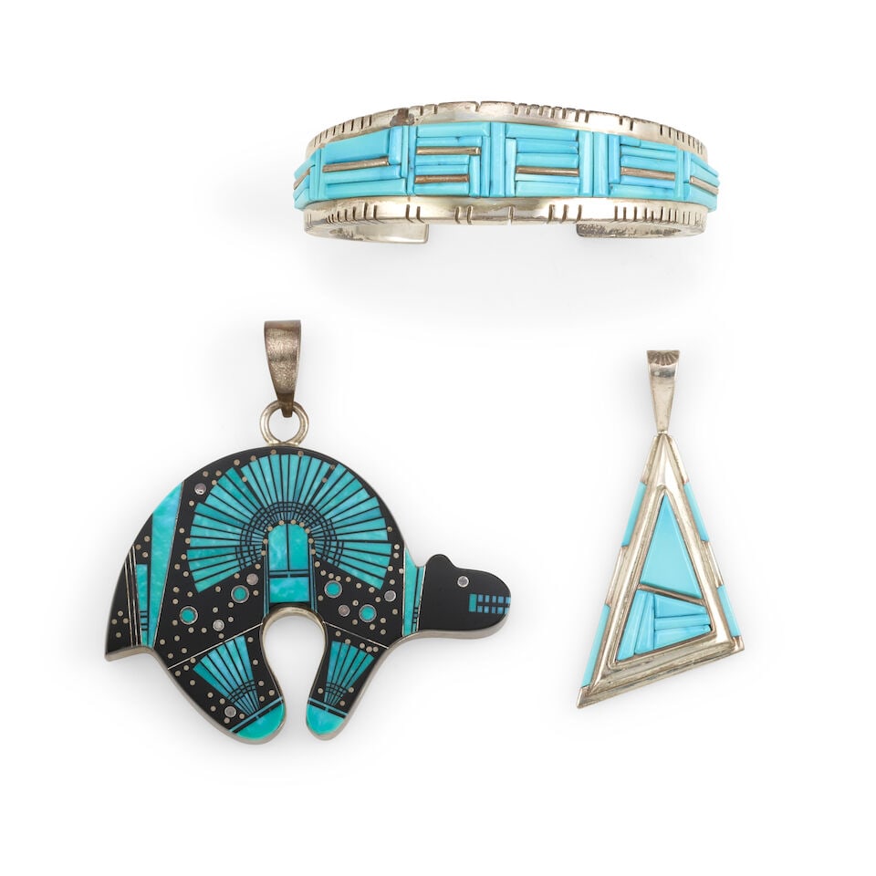 Three silver and turquoise jewelry items (1 of 1)