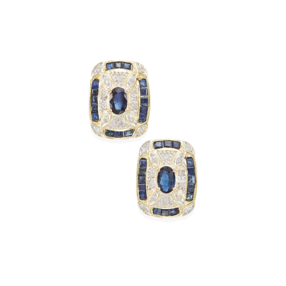 14K BI-COLOR GOLD, SAPPHIRE AND DIAMOND EARCLIPS (1 of 3)