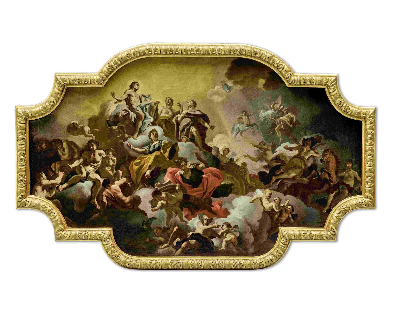 Francesco Solimena (Canale di Serino 1657-1747 Barra di Napoli) Phaethon asking to drive the cha...: Francesco Solimena (Canale di Serino 1657-1747 Barra di Napoli) Phaethon asking to drive the chariot of Apollo oil on canvas, shaped 87 x 143.6cm (34 1/4 x 56 9/16in). Footnotes: Provenance<