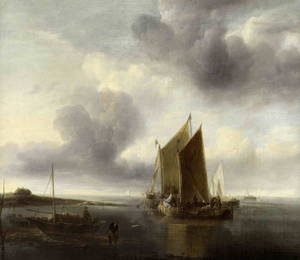 Jan van de Cappelle (Amsterdam 1624-1679) Single-Masters near a shore in a calm