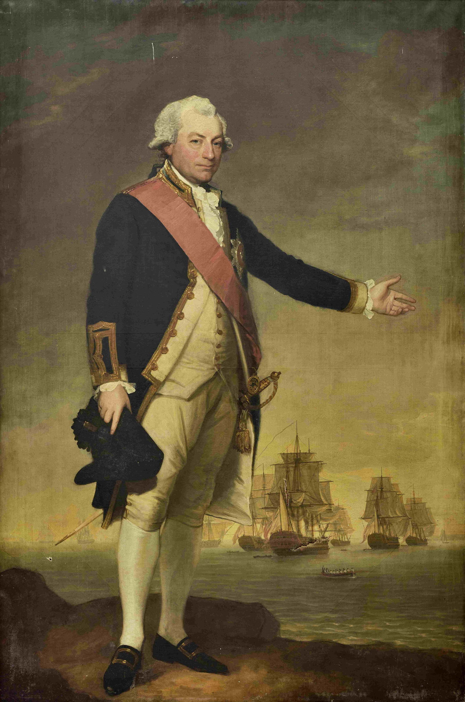 Gilbert Stuart (Saunderstown 1755-1828 Boston) Portrait of Captain Sir John Jervis, later 1st Ea...: Gilbert Stuart (Saunderstown 1755-1828 Boston) Portrait of Captain Sir John Jervis, later 1st Earl of St Vincent, in full-dress uniform, standing in a coastal landscape with the fleet in the distance