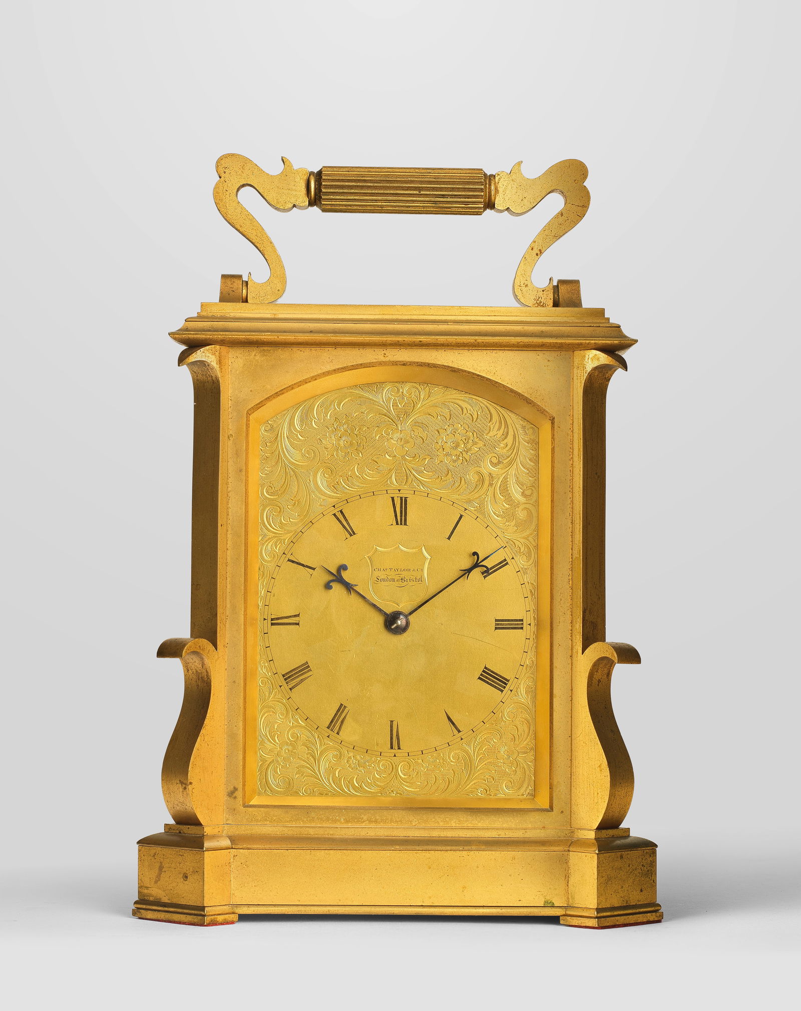A fine and rare late 19th century English quarter chiming carriage clock of magnificent proporti...: A fine and rare late 19th century English quarter chiming carriage clock of magnificent proportions. Attributed to James McCabe, London. Retailed by Charles Taylor & Co., London & Bristol, numbered on