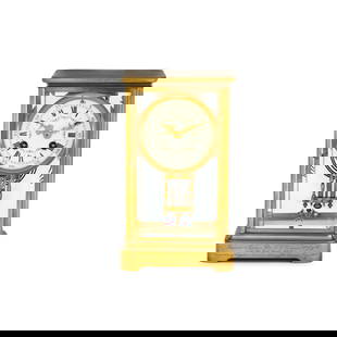An early 20th century French brass four glass mantel clock with Americas Cup interest   S. Marti...: An early 20th century French brass four glass mantel clock with Americas Cup interest S. Marti et Cie, movement number 5220 48 The rectangular case with a moulded top and four bevelled glass panels, t