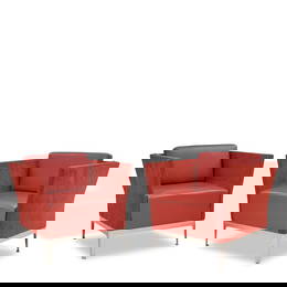 PAIR OF MID-CENTURY MODERN LOUNGE CHAIRS c. 1970, lacquered steel, leather and fabric upholstery...