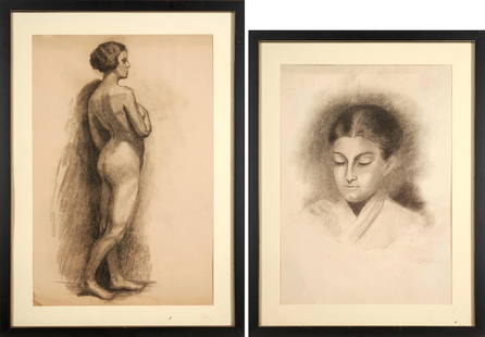 HARRIET RANDALL LUMIS (American, 1870-1953) Two Charcoal Drawings: HARRIET RANDALL LUMIS (American, 1870-1953) Two Charcoal Drawings Portrait of a Young Lady signed 'LUMIS' (lower right) charcoal on paper 24 x 19 in. (61.0 x 48.3 cm) framed 26 5/8 x 20 5/8 x 3/4 in.