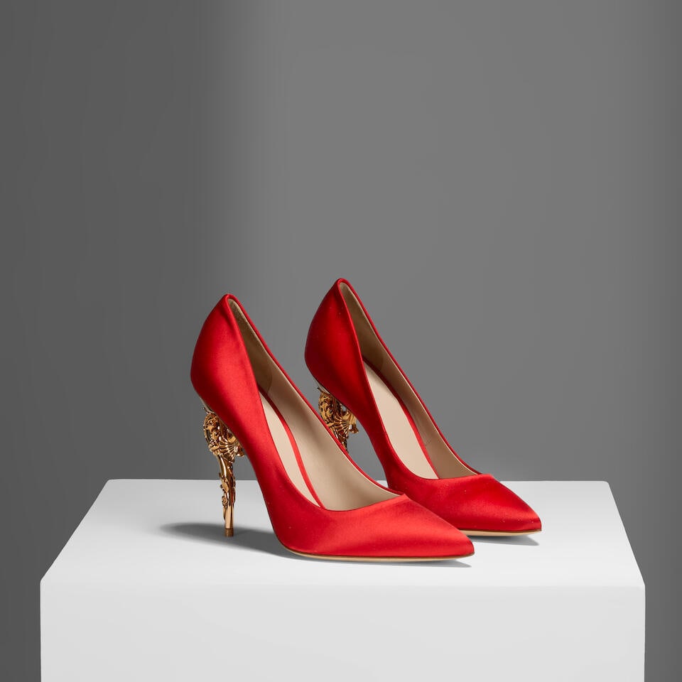 Ralph & Russo Ready-to-Wear: Red Satin Baroque Pumps (includes dust bags and box) (1 of 2)