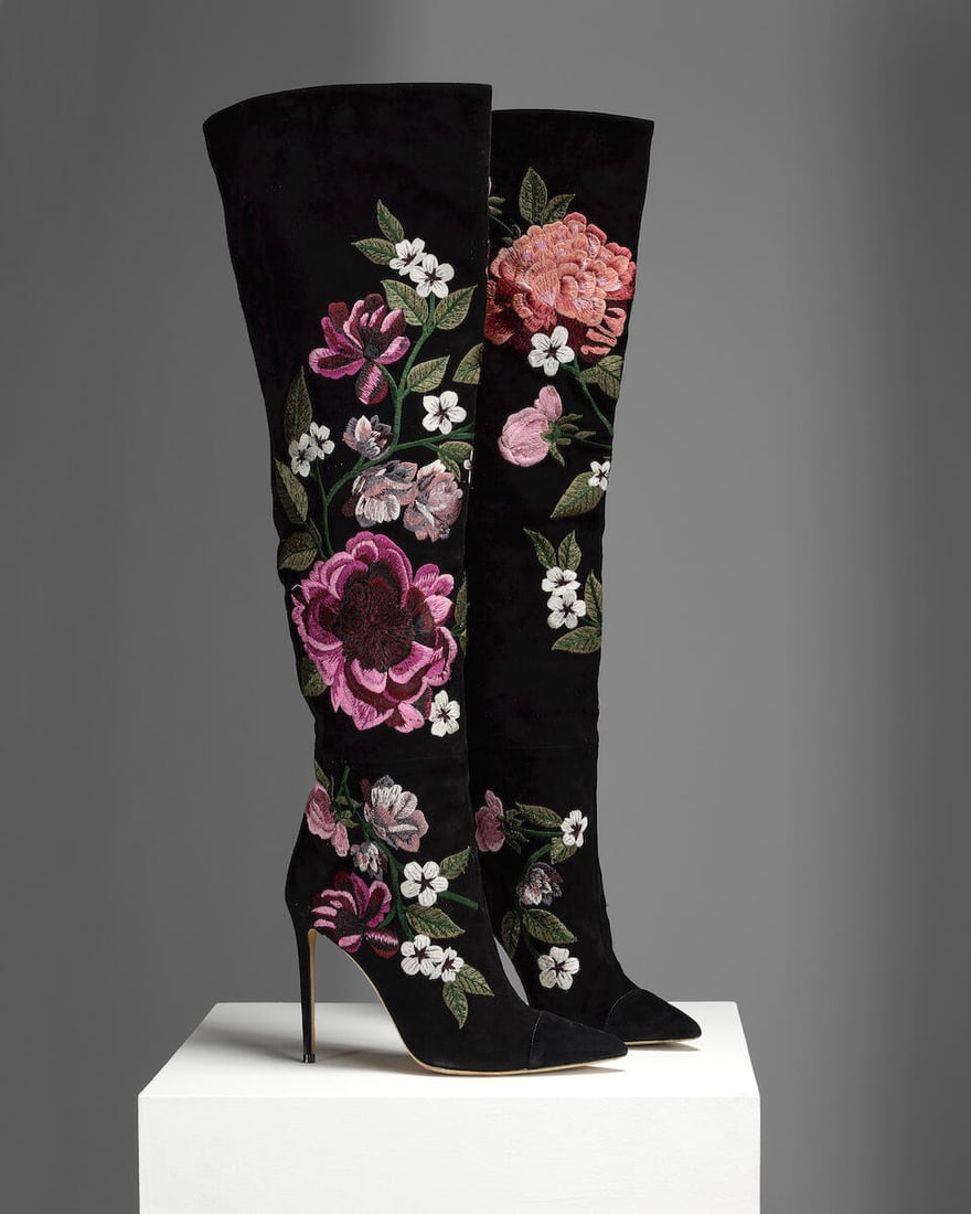 Ralph & Russo Sample: Black Embroidered Suede Over-the-Knee Heeled Boots (includes dust bags) (1 of 2)