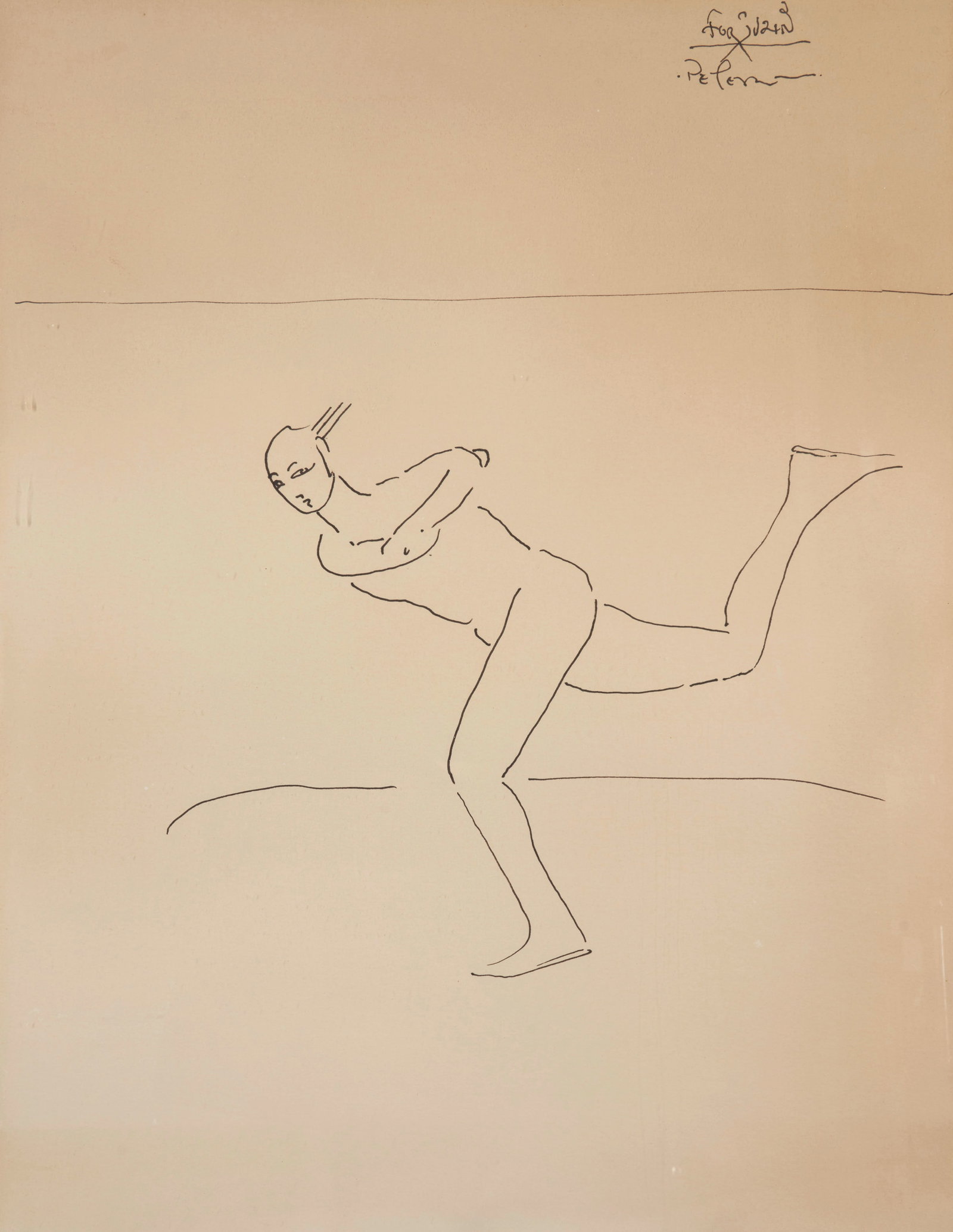 PETER MAX (American, born 1937) Running Man: PETER MAX (American, born 1937) Running Man inscribed indistinctly and signed 'For ... / Peter Max' (upper right) ink on paper 26 x 20 in. (66.0 x 50.8 cm) framed 32 3/8 x 26 7/8 x 1 in. (82.2 x 68.2