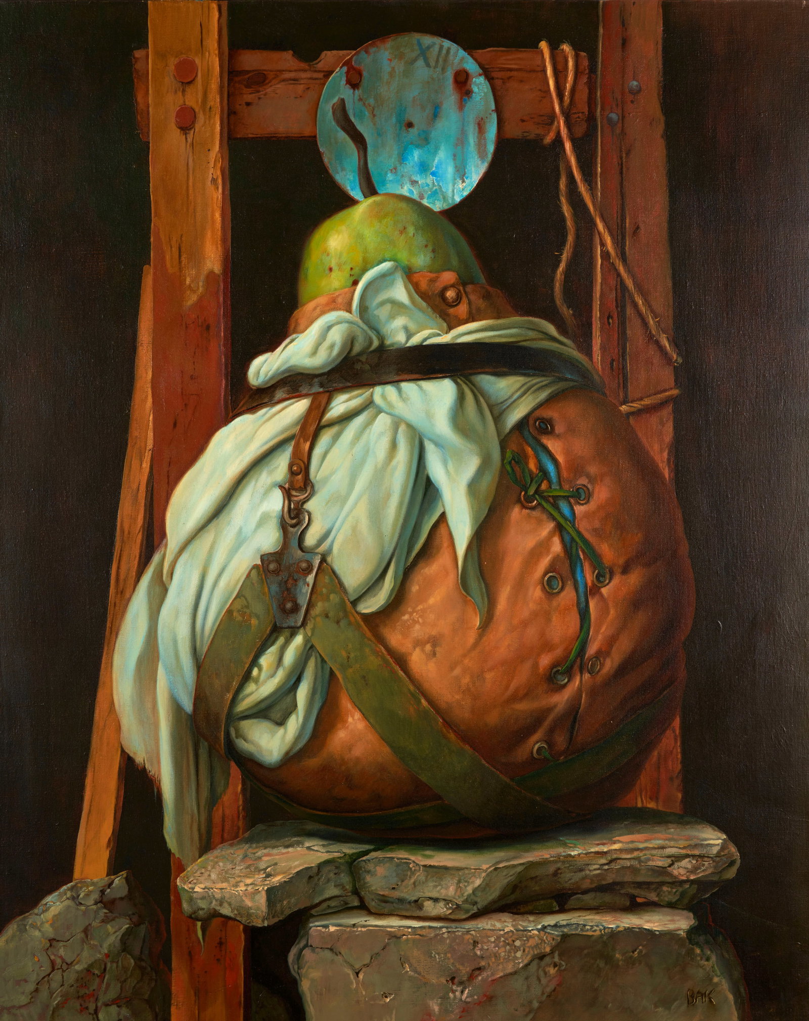 SAMUEL BAK (Israeli/American, born 1933) Portrait, 1982: SAMUEL BAK (Israeli/American, born 1933) Portrait, 1982 signed 'BAK' (lower right) oil on canvas 31 7/8 x 25 5/8 in. (81.0 x 65.2 cm) framed 37 5/16 x 31 x 1 7/16 in. (94.7 x 78.8 x 3.7 cm) Footnotes: